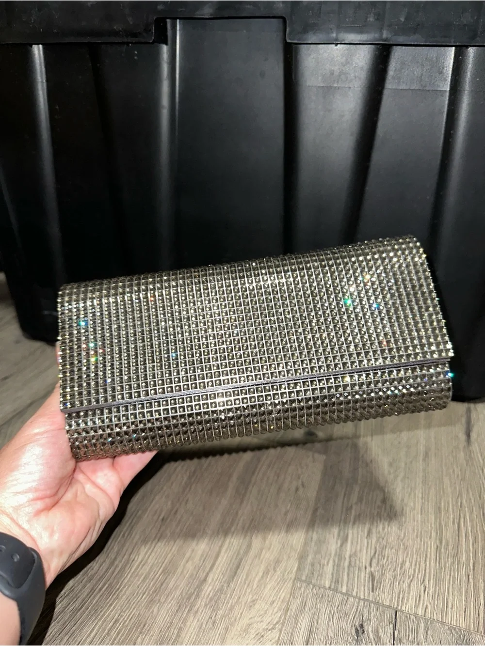 Metallic Crystal Mesh Evening Clutch with Chain Strap